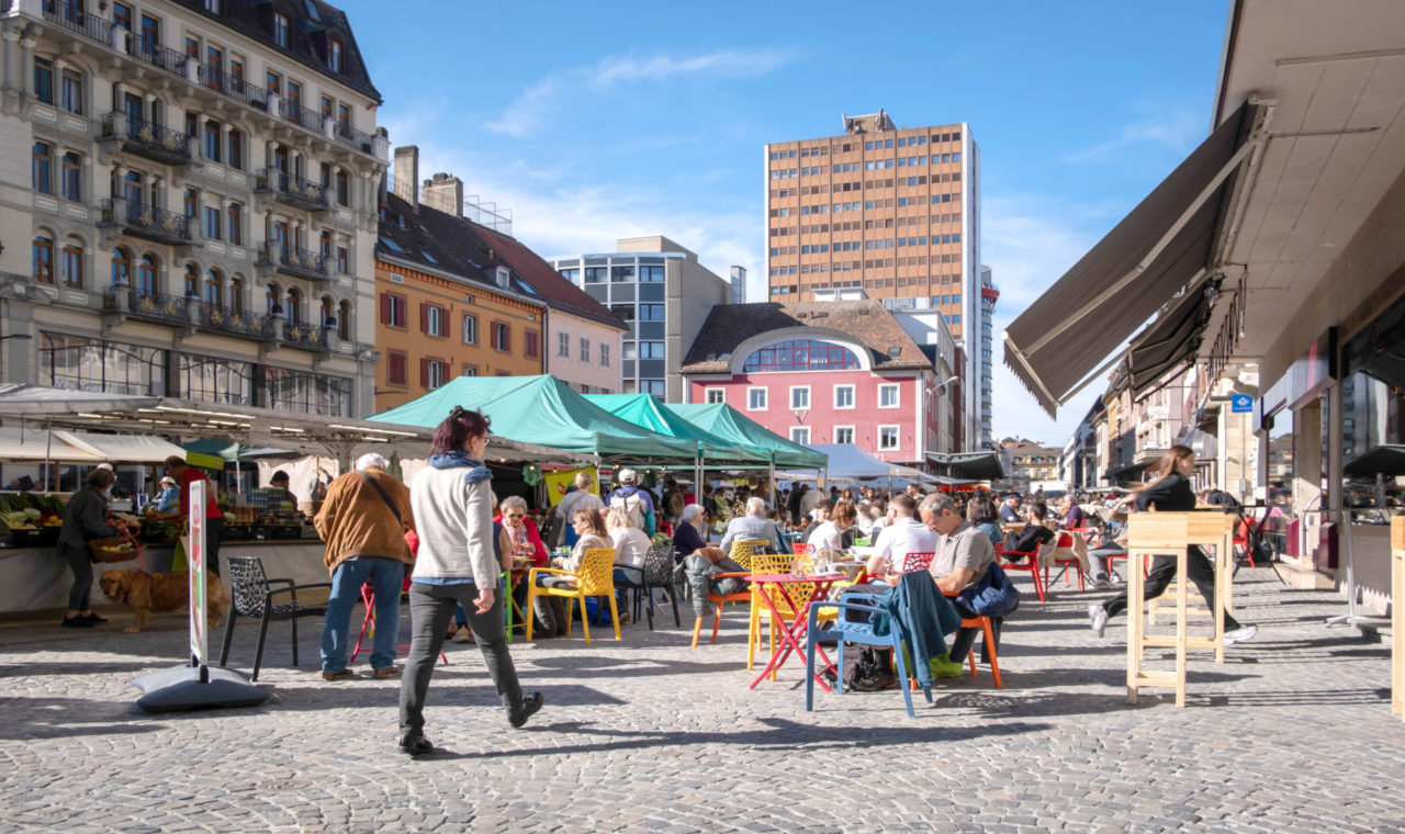 Un investissement majeur, « l’aménagement de la place du Marché ». 
 (Photo ©Ville de La Chaux-de-Fonds – David Robert / Michel Villarejo)
