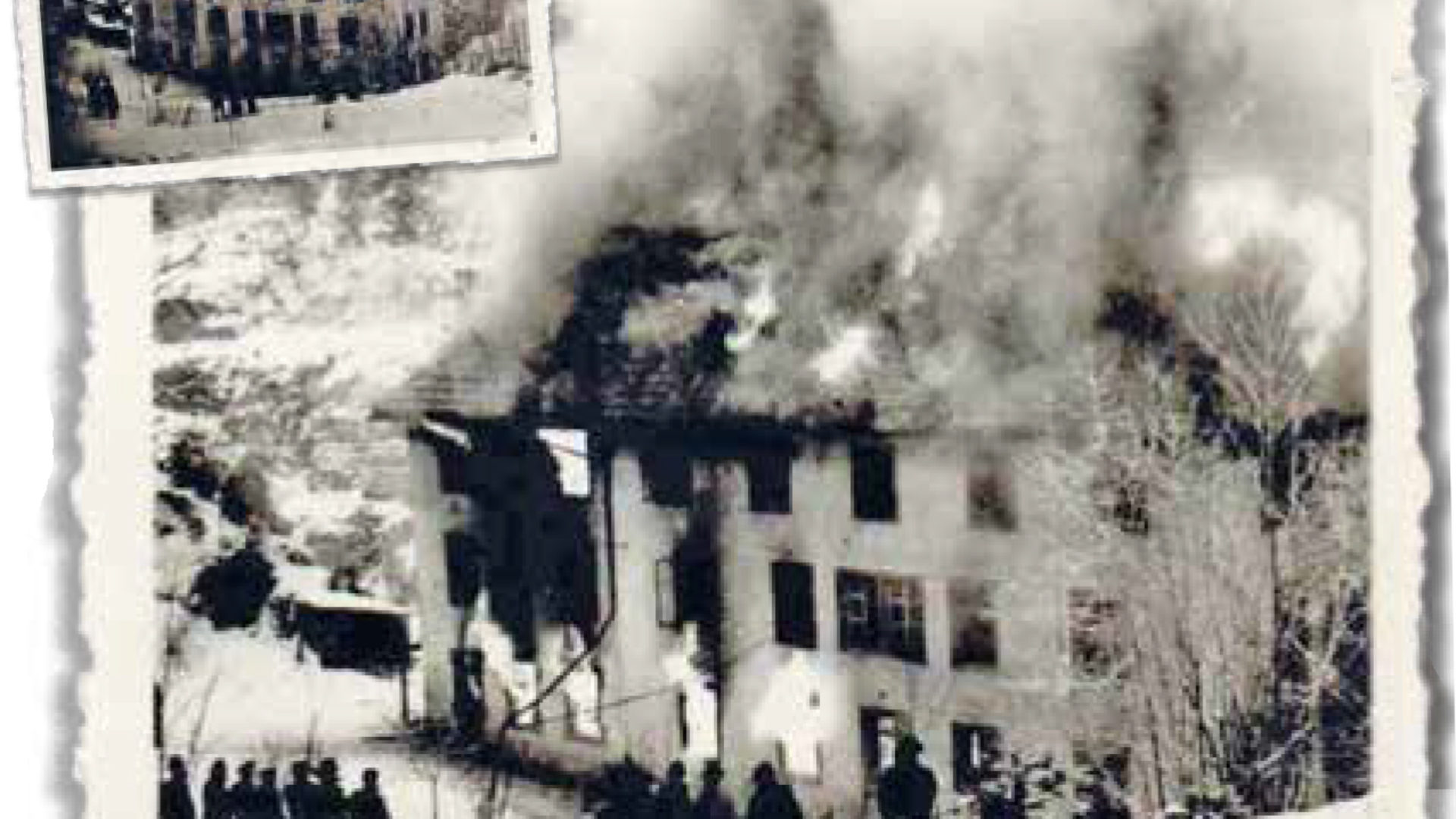Le bâtiment de La Roche avant et juste après sa mise à feu volontaire (Jean Molliet)