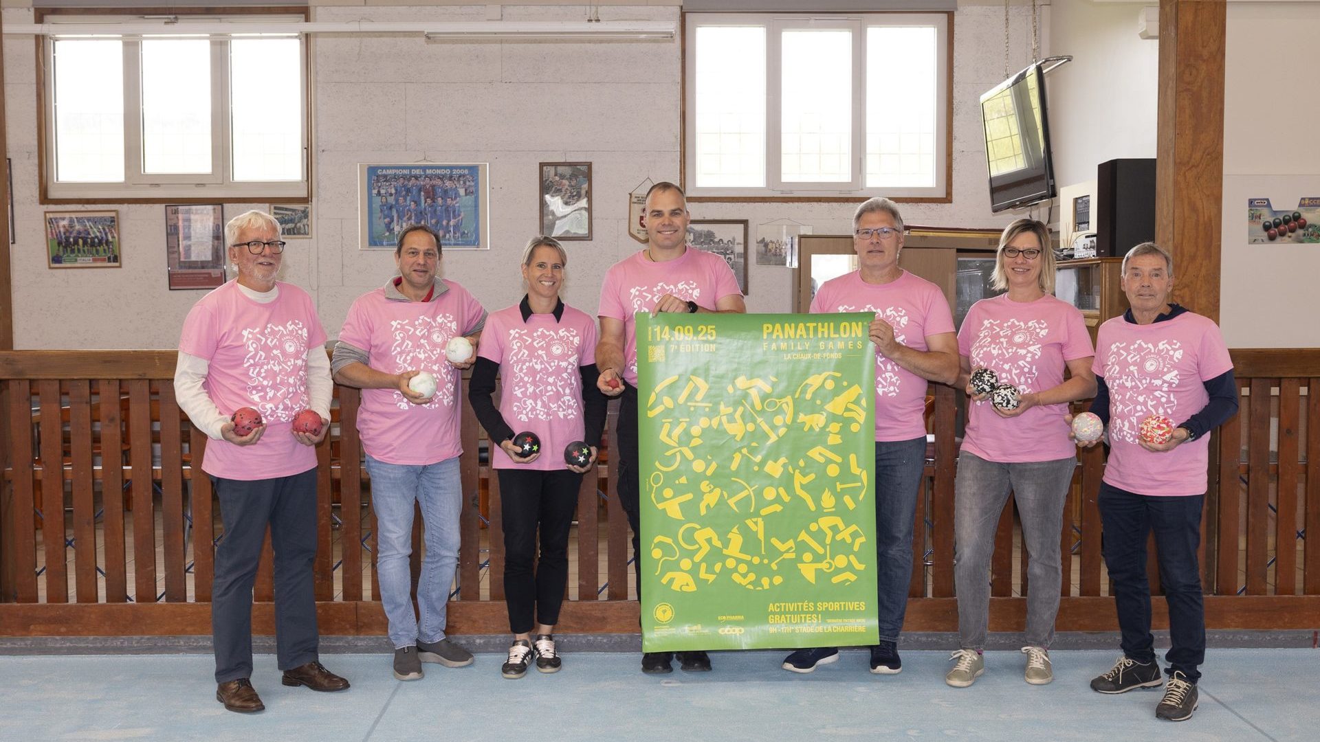 Les membres du comité d’organisation des Family Games ont présenté la septième édition dans les locaux du club de Boccia qui est un nouveau venu dans la manifestation sportive du haut. (Crédits : Ville de La Chaux-de-Fonds / A.sande)