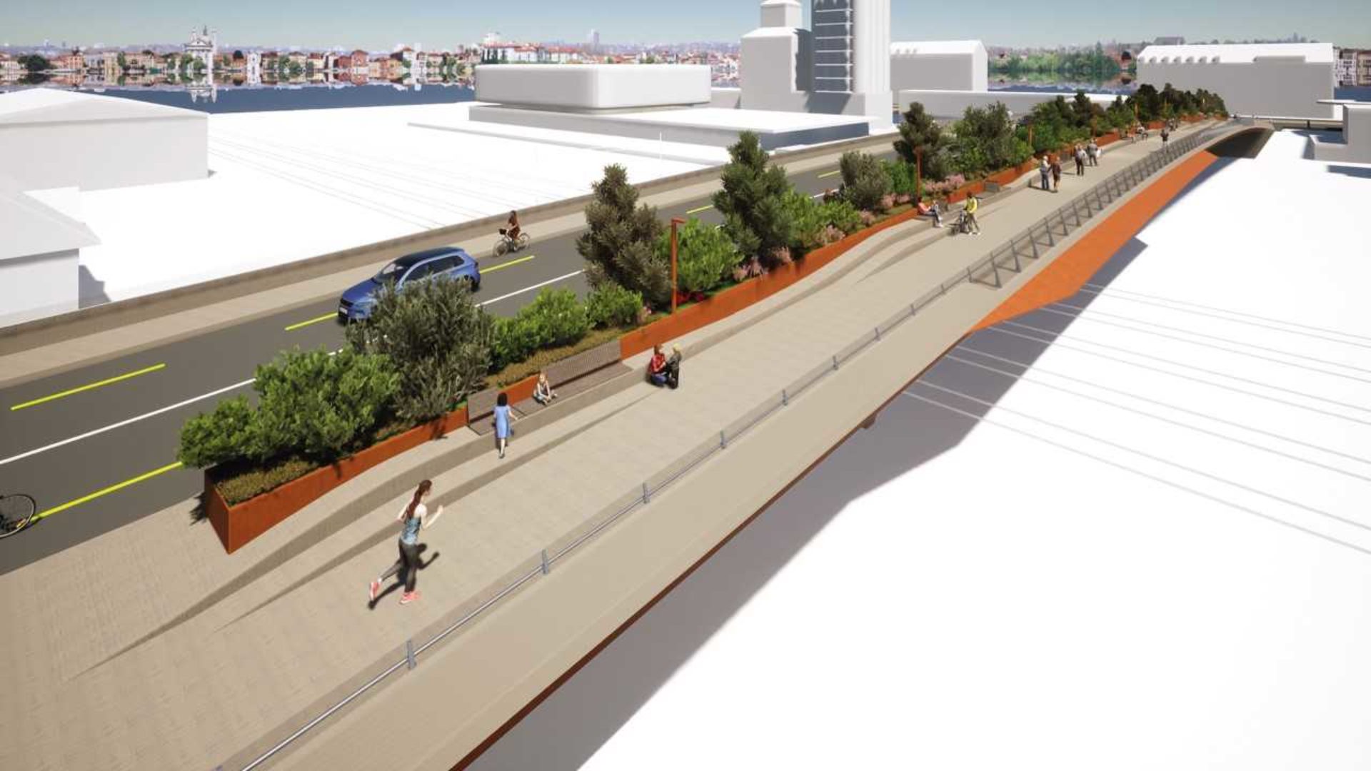 Le futur ouvrage, sa promenade verte,
et ci-contre, une illustration des dégâts
qu’inflige l’altitude. Vous avez dit « surcharges
géotopographiques » ? (Photo Canton de Neuchâtel).